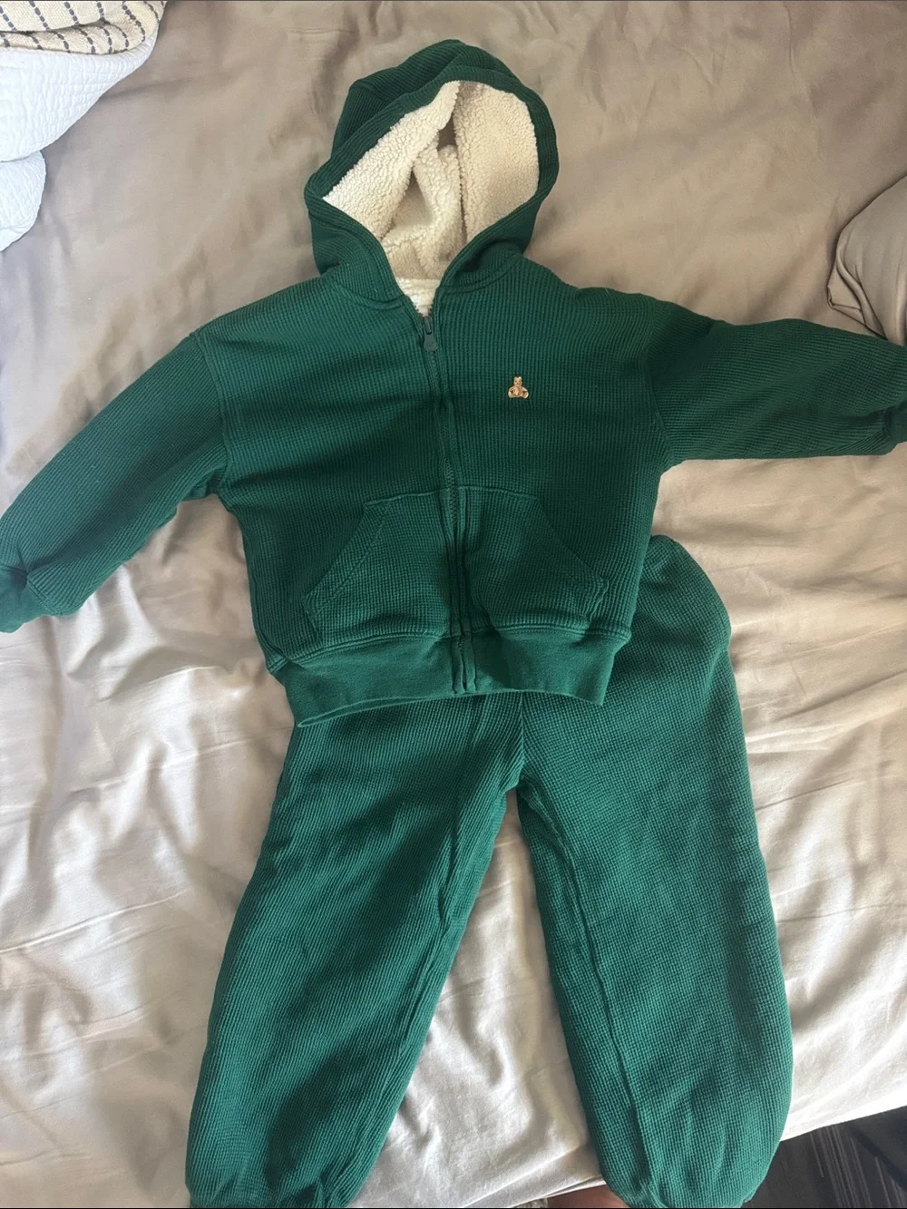 GAP Baby Sherpa-Lined Jacket in Cream with Forest Green Accent